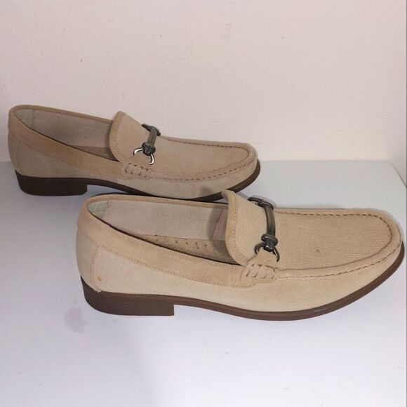STACY ADAMS Men's Textured Leather Moc Toe Kelby Slip-on Loafers Beige Size 9M - Picture 8 of 14